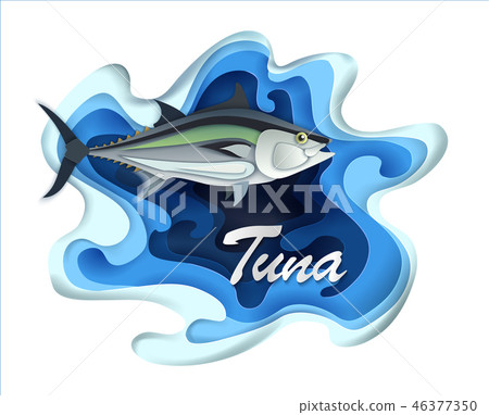 tuna fish seafood, in fashionable paper style bulk layers 46377350