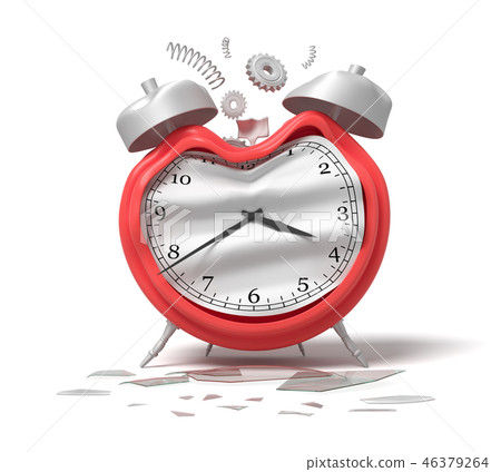 3d rendering of damaged silver red alarm clock isolated on white background 3d rendering of damaged silver red alarm clock isolated on white background 46379264