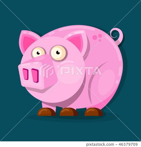 Little pink pig in cartoon style.  46379709