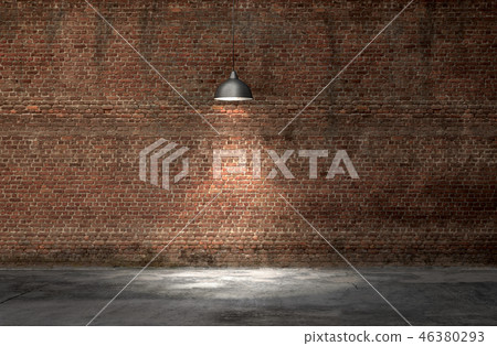 An interior with a red brick wall and concrete floor 46380293