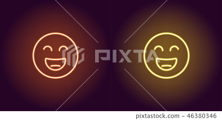 Neon illustration of grinning emoji. Vector icon 46380346