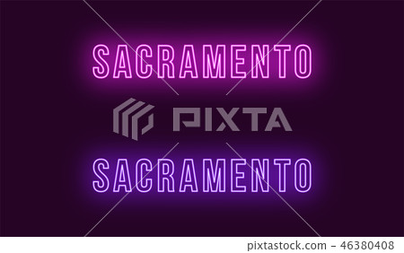 Neon name of Sacramento city in USA. Vector text 46380408