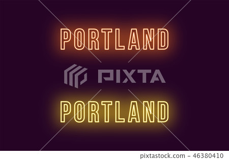 Neon name of Portland city in USA. Vector text 46380410