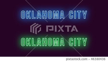 Neon name of Oklahoma City in USA. Vector text 46380436
