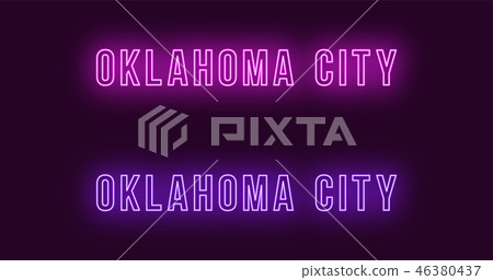 Neon name of Oklahoma City in USA. Vector text 46380437
