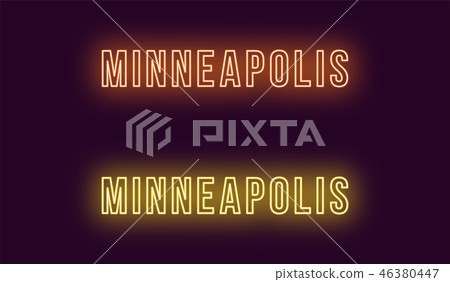 Neon name of Minneapolis city in USA. Vector text 46380447