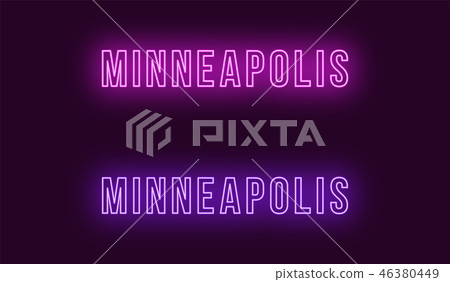 Neon name of Minneapolis city in USA. Vector text Neon name of Minneapolis city in USA. Vector text 46380449