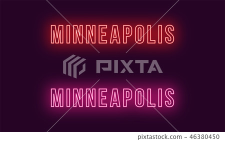 Neon name of Minneapolis city in USA. Vector text Neon name of Minneapolis city in USA. Vector text 46380450