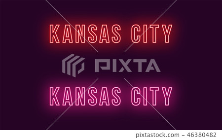 Neon name of Kansas City in USA. Vector text Neon name of Kansas City in USA. Vector text 46380482