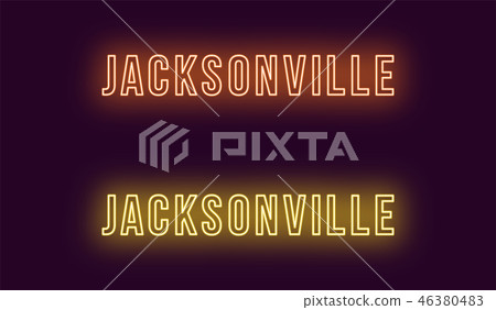Neon name of Jacksonville city in USA. Vector text Neon name of Jacksonville city in USA. Vector text 46380483
