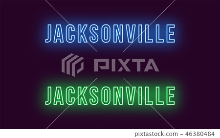 Neon name of Jacksonville city in USA. Vector text Neon name of Jacksonville city in USA. Vector text 46380484