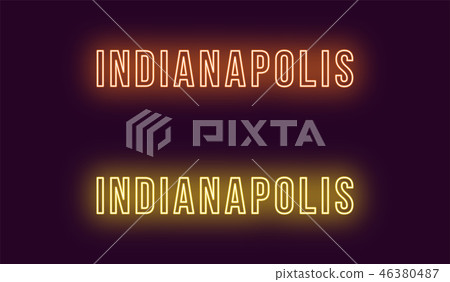 Neon name of Indianapolis city in USA. Vector text Neon name of Indianapolis city in USA. Vector text 46380487