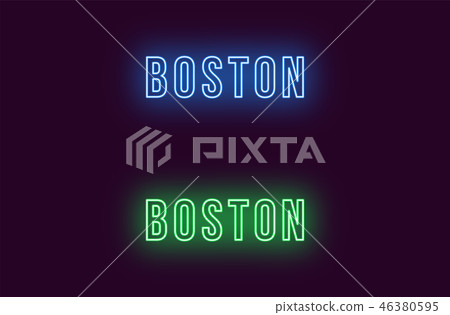 Neon name of Boston city in USA. Vector text 46380595