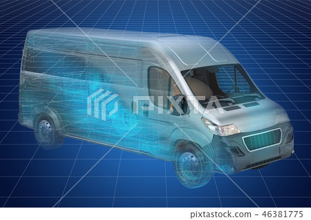 Visualization 3d cad model of delivery van Visualization 3d cad model of delivery van 46381775