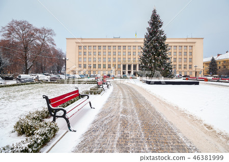 christmas tree on Narodna square in snow christmas tree on Narodna square in snow 46381999