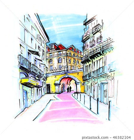 Pink street in Lisbon, Portugal Pink street in Lisbon, Portugal 46382104