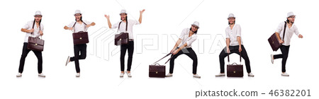 Young man with handbag and hat isolated on white 46382201