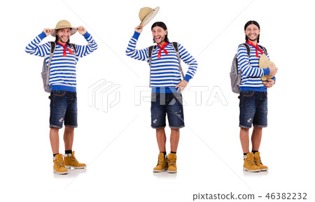 A tourist with bags isolated on white 46382232