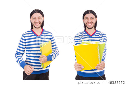 Funny student with books isolated on white Funny student with books isolated on white 46382252