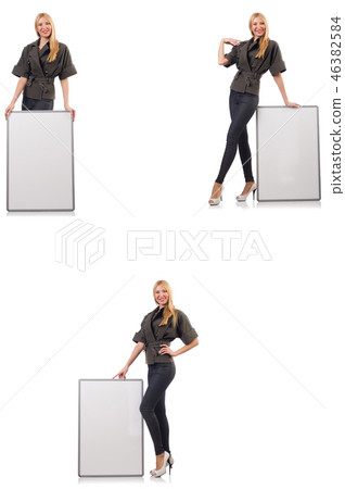 Young beautiful woman with whiteboard isolated on white Young beautiful woman with whiteboard isolated on white 46382584