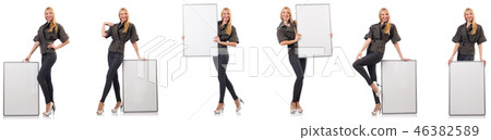 Young beautiful woman with whiteboard isolated on white Young beautiful woman with whiteboard isolated on white 46382589