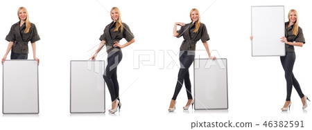 Young beautiful woman with whiteboard isolated on white Young beautiful woman with whiteboard isolated on white 46382591