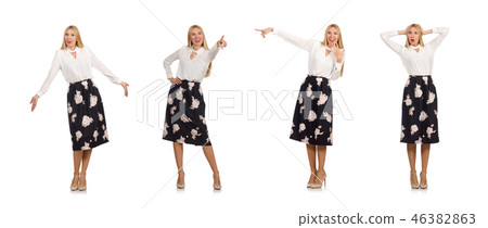 Pretty girl in black skirt with flowers isolated on white Pretty girl in black skirt with flowers isolated on white 46382863