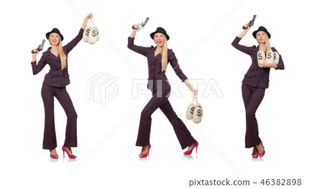 Woman gangster with gun in vintage concept 46382898