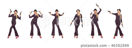 Woman gangster with gun in vintage concept 46382899