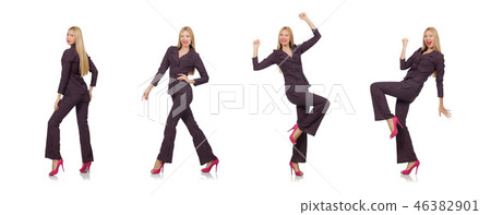 Pretty girl in purple retro suit isolated on white 46382901
