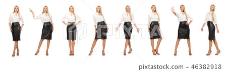 Pretty woman in leather skirt isolated on white Pretty woman in leather skirt isolated on white 46382918