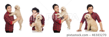 Young man with dog isolated on white 46383270