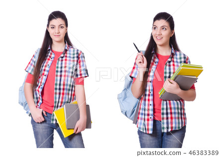 Young female student isolated on the white Young female student isolated on the white 46383389