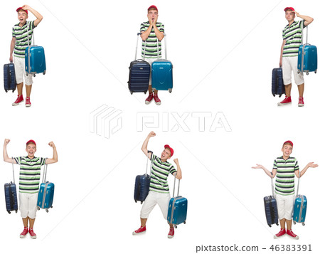 Young man with suitcase isolated on white Young man with suitcase isolated on white 46383391
