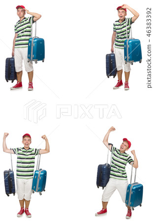 Young man with suitcase isolated on white  46383392