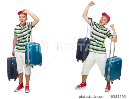 Young man with suitcase isolated on white Young man with suitcase isolated on white 46383393