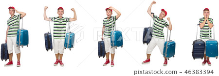Young man with suitcase isolated on white Young man with suitcase isolated on white 46383394