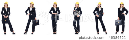 Female architect with bag isolated in white Female architect with bag isolated in white 46384521