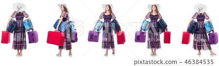 Young woman with suitcases isolated on white Young woman with suitcases isolated on white 46384535