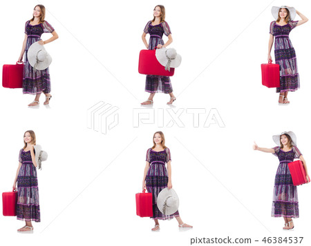 Young woman with suitcase isolated on white  46384537