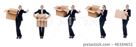 Woman businesswoman with boxes on white 46384652