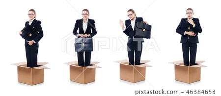 Woman in thinking out of box concept Woman in thinking out of box concept 46384653