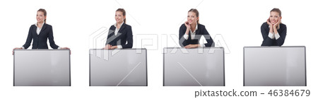 Woman businesswoman with blank board on white 46384679