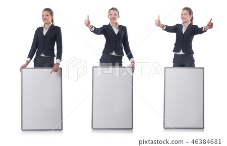 Woman businesswoman with blank board on white Woman businesswoman with blank board on white 46384681