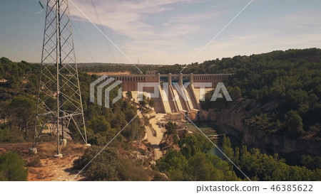 Aerial view of the hydroelectric power plant and the dam in Spain 46385622