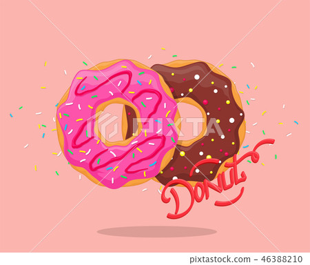 Donut with pink glaze and chocolate. 46388210
