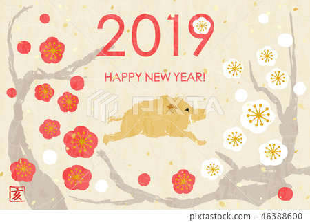 New year's card 2019 plum tree New year's card 2019 plum tree 46388600