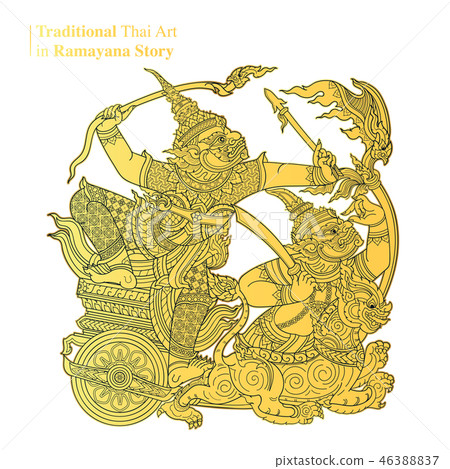 Traditional Thai Art in Ramayana Story, vector 46388837