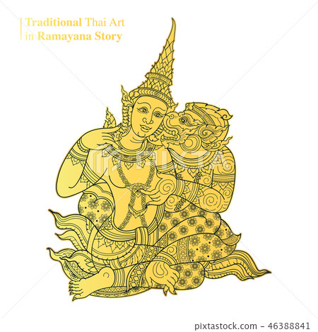 Traditional Thai Art in Ramayana Story, vector 46388841