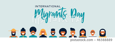 Migrants Day banner of diverse culture people team 46388889